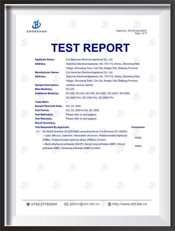 Informe ZHT-251023136C01_aspiradora inalámbrica_XC-V01_ROHS